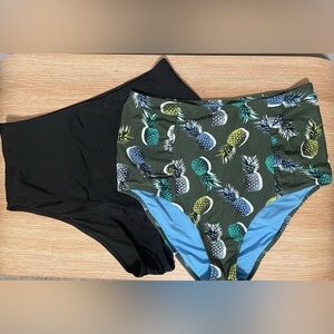 aerie High-Waist Cheeky Bikini Bottoms Bundle — Pineapple and Black